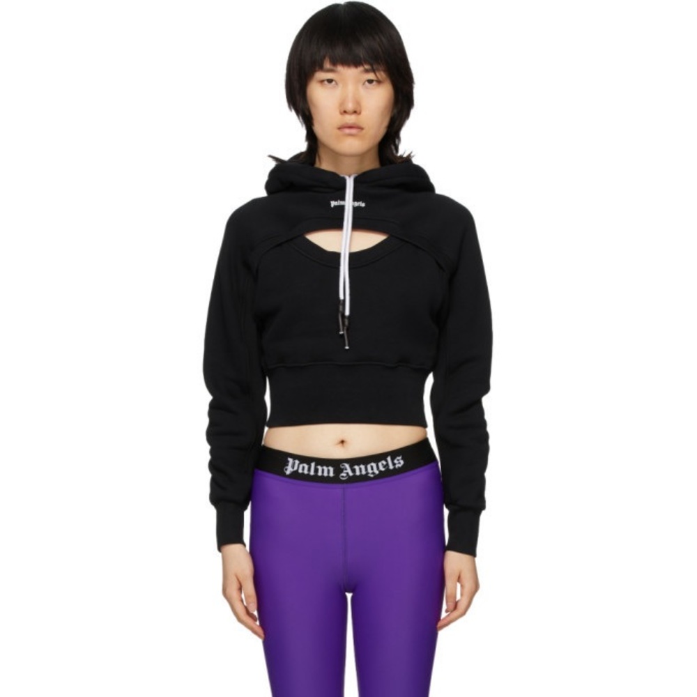 Palm Angels Black Cropped Cut-Out Hoodie